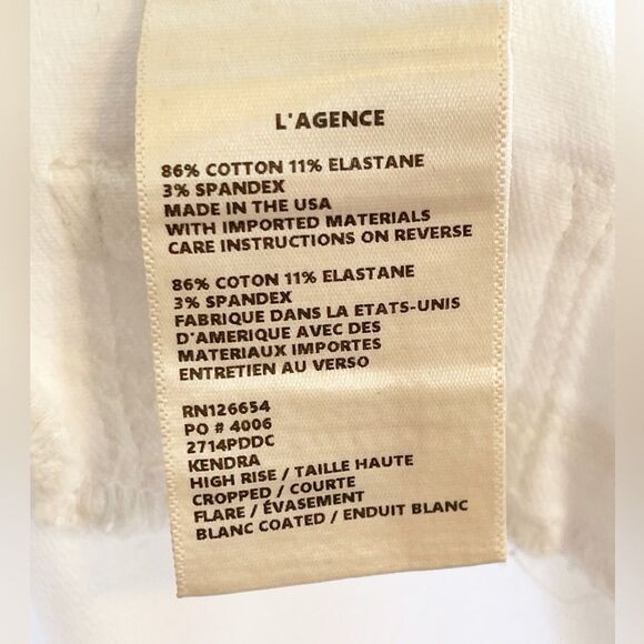 L'agence Kendra High-Rise Cropped Flare Leg Coated Jeans in White Women's 30 - Picture 8 of 15